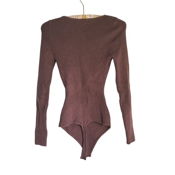 Abercrombie & Fitch Square Neck Ribbed Sweater Bodysuit Brown Medium Layer Fall - Picture 4 of 8